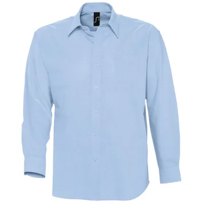 Рубашка мужская с длинным рукавом BOSTON, голубая - печать, нанесение  логотипа