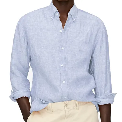 Рубашка Мужская льняная с длинными рукавами, бледно-голубая Классическая  рубашка по индивидуальному заказу, лето 2021 | AliExpress