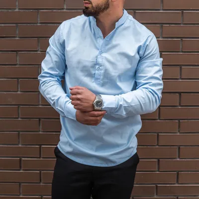 Рубашка мужская летняя льняная голубая (ID#1189202334), цена: 949 ₴, купить  на Prom.ua