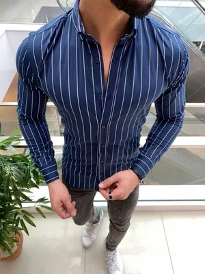 Мужская рубашка в полоску (синяя и белая) Р-963 купить в интернет магазине  Fashion-ua в Украине
