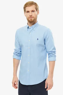 Рубашка мужская Polo Ralph Lauren 710767449004 синяя L - купить в Москве,  цены на Мегамаркет