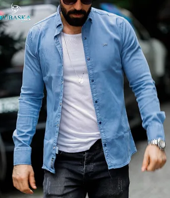 Голубая мужская джинсовая рубашка Р-837 купить в интернет магазине  Fashion-ua в Украине