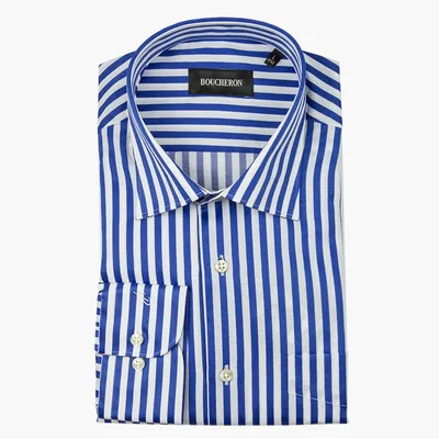 Рубашка мужская синяя в полоску, неприталенная, удлинённея, арт. 22082 -  купить в магазине Rubashkin.SU