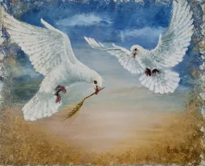 Чудесные ветки и летающие голуби в ясном небе ArtWall
