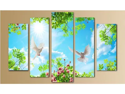 Дизайнерские фотообои \"Небо с голубями и бабочками\" - Арт. 010636 | Купить  в интернет-магазине Уютная стена