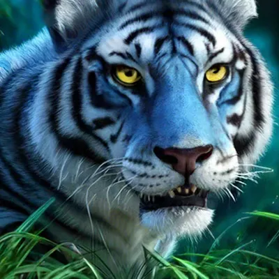 Сине-голубой тигр во время зимы.» — создано в Шедевруме