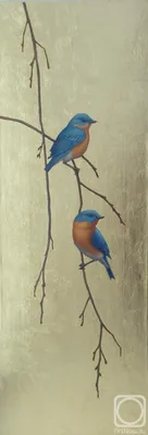 Ткань хлопок пэчворк голубой, птицы и бабочки новый год, Studio E (арт. ),  купить в Мире Шитья