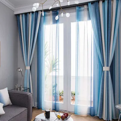 Голубые шторы: в интерьере гостиной, серо-голубые или голубые с коричневым