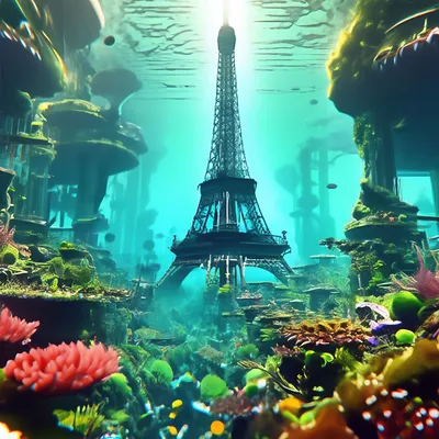 Затопленный город под водой, Эйфелева…» — создано в Шедевруме