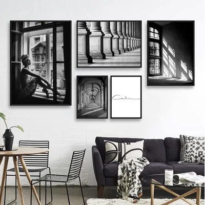 Красивая черно-белая гостиная с синей мебелью | Премиум Фото