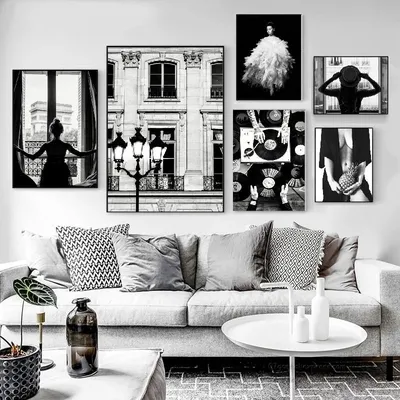 Купить Постеры на скандинавскую тему, настенная живопись на холсте, черно- белая девушка с ананасом и принтами, настенные панно для декора гостиной |  Joom