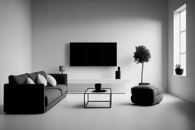 Красивая черно-белая гостиная с синей мебелью | Премиум Фото