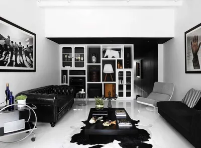 Красивая гостиная в черно-белых тонах с роскошной мебелью | Премиум Фото
