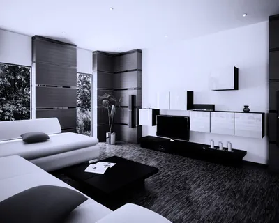 гладкий черно белый 3d рендеринг минимального интерьера гостиной,  минималистская комната, роскошная квартира, интерьер квартиры фон картинки  и Фото для бесплатной загрузки