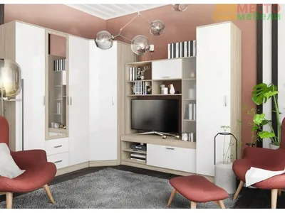Мебель для гостиной в стиле модерн BERLIN 1 с угловым шкафом - купить в  Москве по цене 0 руб. из ЛДСП/МДФ/стекло