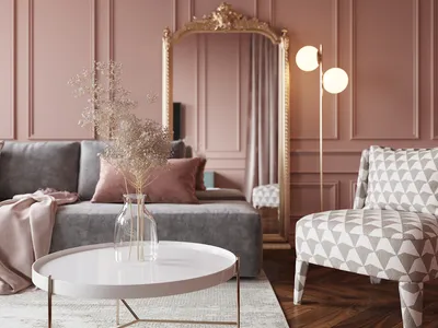 Основной колористический тренд сезона: интерьер гостиной и мебель в розовой  палитре