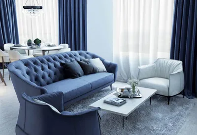 2024 ГОСТИНЫЕ фото гостиная в бело-синем с двумя креслами и диваном, Киев,  Design Evolution