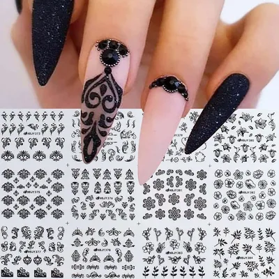 10 Sheets Black White Nail Art Stickers Gothic Nail Decals 3D Goth Snake  Rose Flower Butterfly Eye Fishbone Star Moon Nail Sticker Designer Nail Art  Supplies French for Acrylic Nails Art Decoration