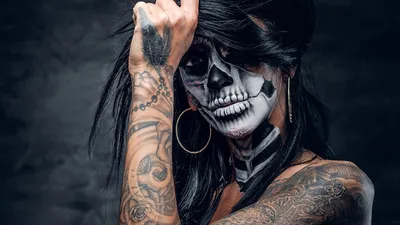 Фотографии Татуировки косметика на лице day of the dead 1366x768