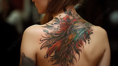красочные татуировки с перьями на спине для девушек, тату картинки для  женщин, тату, искусство фон картинки и Фото для бесплатной загрузки