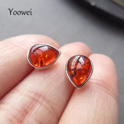 Маленькие янтарные серьги Yoowei для женщин 9*7 мм | AliExpress