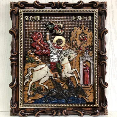 Старинная деревянная икона святой Георгий Победоносец. Купить икону Георгий  Победоносец DR0112 Вы можете уже сейчас! Икона 19 века!