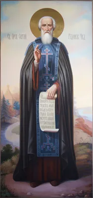Писаная икона Сергия Радонежского с ковчегом в стиле палех