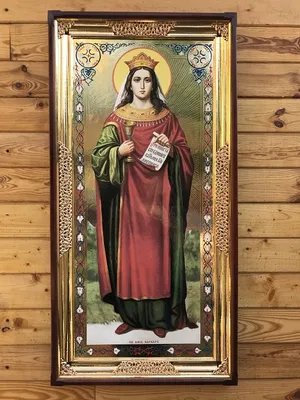Варвара великомученица, большая аналойная икона в деревянном киоте