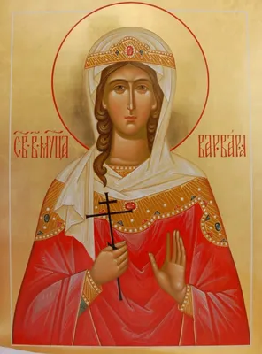 Восточная христианская деревянная икона святой Варвары с синим фоном –  Agiografia Icons