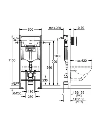 Инсталляция Grohe Rapid SL 38813001 для подвесного унитаза в комплекте с  крепежом и кнопкой, купить в Москве