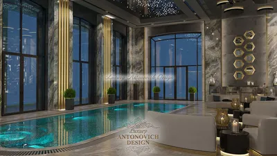 Современный дизайн бассейна в загородном доме ⋆ Студия дизайна элитных  интерьеров Luxury Antonovich Design