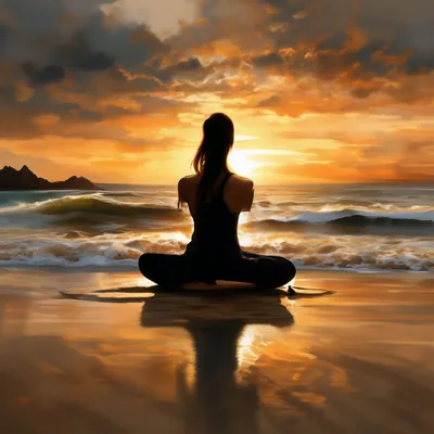 Картинка йога ретрит на фоне моря» — создано в Шедевруме