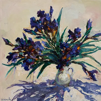 Картина Ирисы, Цветы в синей вазе картина – купить в интернет-магазине  HobbyPortal.ru с доставкой