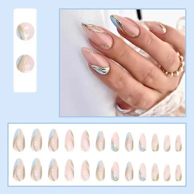 На ногтях Съемные искусственные кончики ногтей с полным покрытием Носимые  миндалевидные накладные ногти Французские накладные ногти – лучшие товары в  онлайн-магазине Джум Гик