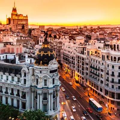 Фотообои «Испания. Город Мадрид на закате»