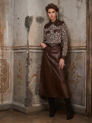 Прямая юбка из экокожи, коричневый цвет, арт. 90036138-711 купить в  интернет-магазине CHARUEL