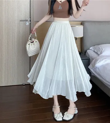 Женская мерсеризованная юбка темперамента, юбка А-силуэта, летняя  струящаяся юбка из органзы, белая, фиолетовая, черная, синяя – купить по  низким ценам в интернет-магазине Joom