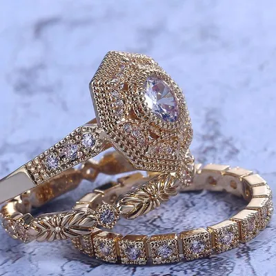 Купить Роскошные кольца с бриллиантами для женщин, настоящие ювелирные  изделия, золотые кольца на годовщину свадьбы, комплект из 3 предметов,  подарочный комплект ювелирных изделий, кольца оптом | Joom