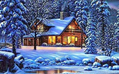 Картина на холсте Домик в зимнем лесу — Teletype