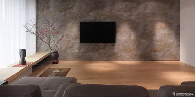 Каменный шпон в интерьере гостиной | Смотреть 63 идеи на фото бесплатно
