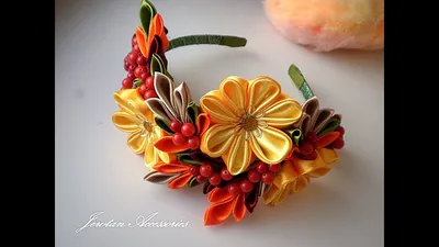 МК Осенний ободок канзаши/ Autumn headband kanzashi | Fabric flowers,  Ribbon sculptures, Ribbon art