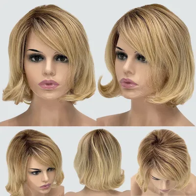 ALAN EATON Short Straight Bob Synthetic Wig for Women Platinum Blonde Wigs  with Dark Roots Cosplay Highlight Hair Heat Resistant - AliExpress