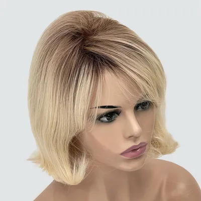 Купить ALAN EATON Короткий прямой синтетический парик боб для женщин Парики  платинового блонда с темными корнями Косплей Мелирование волос Термостойкие  | Joom