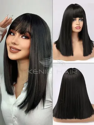 Kenig Hair Черный короткий парик удлиненное каре с челкой