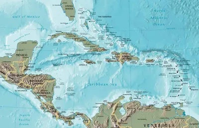 Карта Карибского моря, Map of Caribbean. Библиотека карт