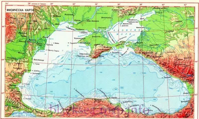 Карта Черного моря. Подробная географическая карта - Черное море. Карта  побережья Черного моря физическая, A0 -