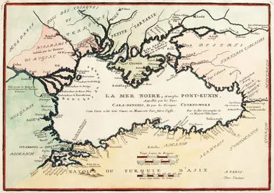 Карта Черного моря с древнегреческими названиями городов. Атлас Д. Майера  1840 года.