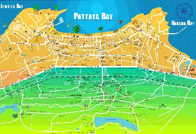 Подробная карта Паттайи (Тайланд) с отелями и пляжами