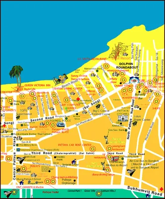Карта Паттайи на русском языке. Карта отелей Паттайи на Туристер.Ру