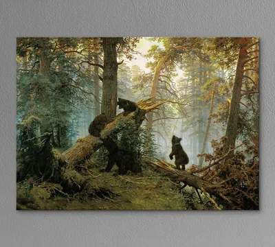 Картина для интерьера \"Утро в сосновом лесу\" Шишкин И. И. 40х60 см.  синтетический холст. Коллекция - Российская живопись, реалистический  пейзаж. - купить по низкой цене в интернет-магазине OZON (268494608)